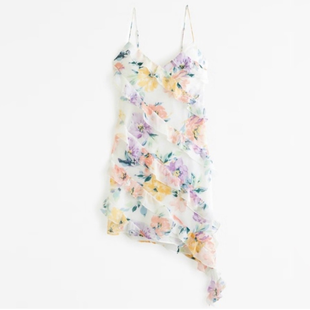 NEW Abercrombie‎ & Fitch Ruffle Floral Asymmetrical Mini Short Dress Fairy M P